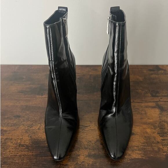 Zara Faux-Patent Leather Ankle Boots Black Stiletto Heel Sz 40 Pointed Toe Goth - Picture 3 of 12